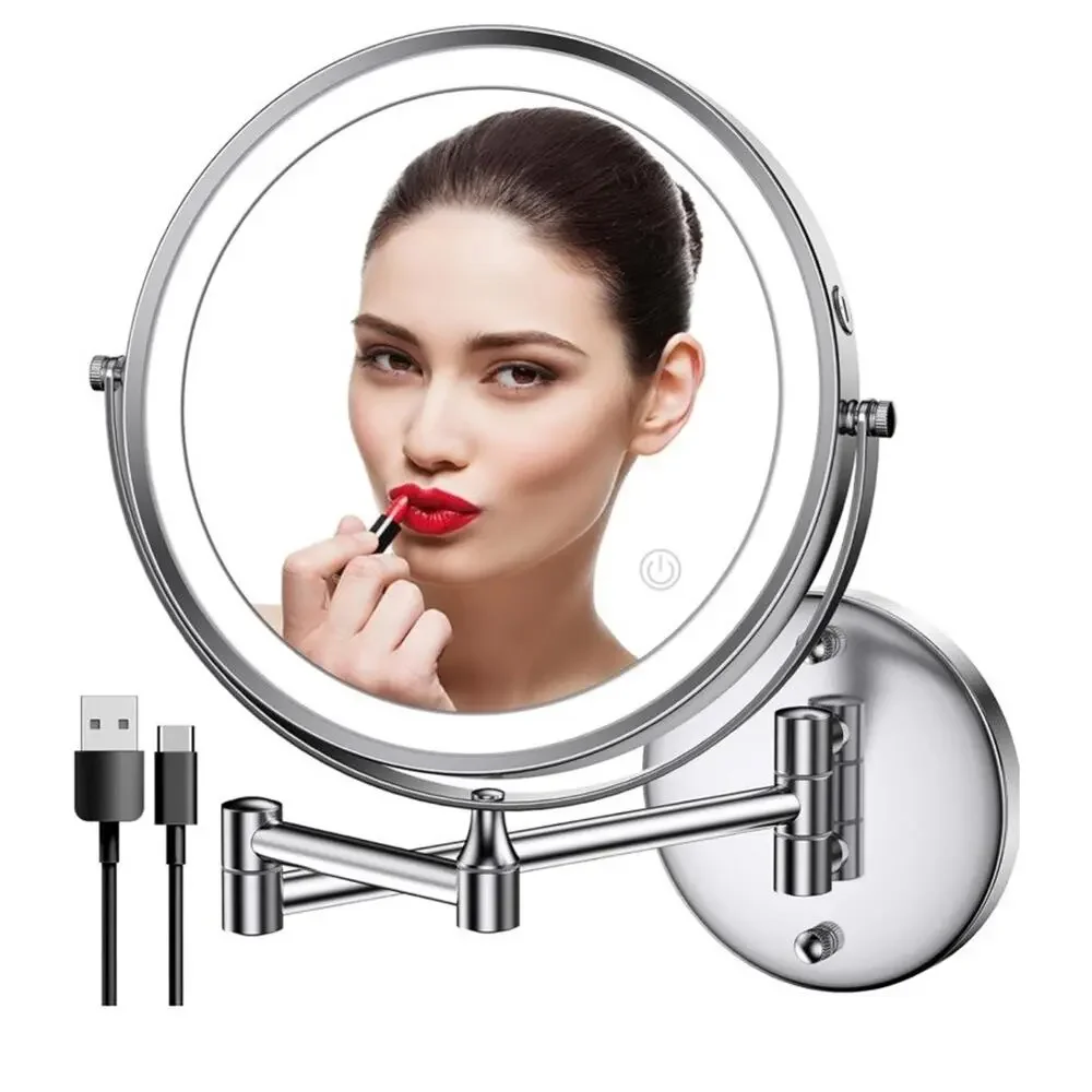 Rechargeable Wall Mounted Lighted Makeup Vanity Mirror 8 Inch Double Sided 1X.7X
